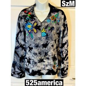 525america Cotton Cashmere Tye Dye V Neck Embroidered Knit Top Sz‎ M NEW